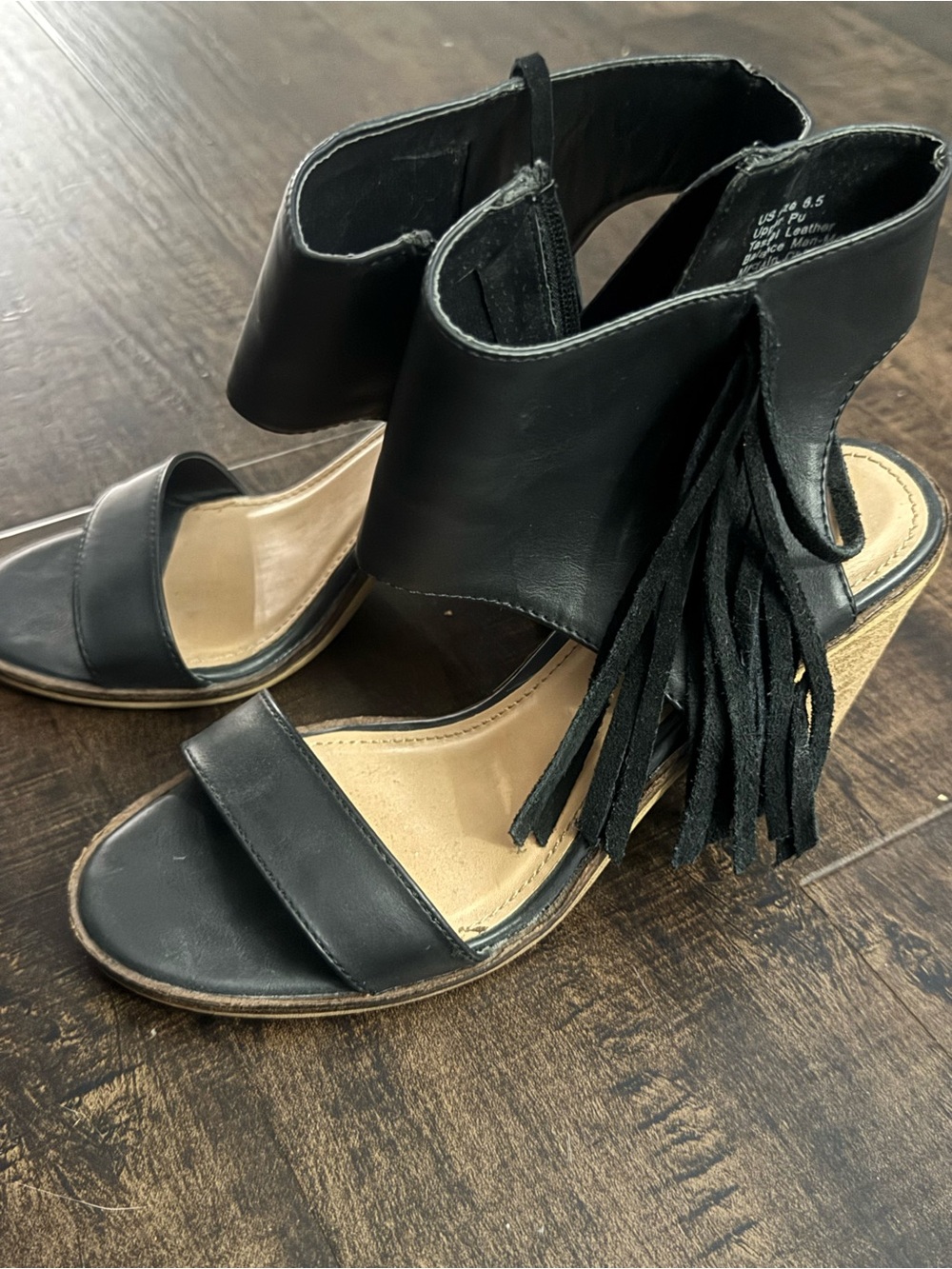 Very Volatile Vermont Fringe Ankle Sandals Black Size 6.5